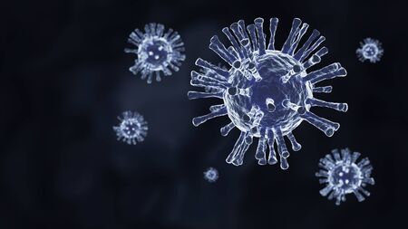Closeup blue Coronavirus COVID-19 in human lung body background. Science microbiology concept....