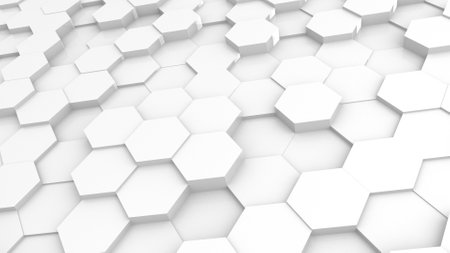 3D Futursitics rendering white abstract honeycomb random surface level background with lighting and...