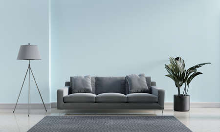 Luxury modern interior of blue pastel and gray tone living room home decor concept background. Three...