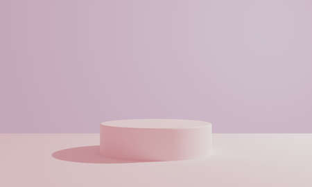 Pink pastel round cylinder product showcase table on background. Abstract minimal geometry concept. Studio podium platform. Exhibition presentation stage. 3D illustration render graphic designの写真素材