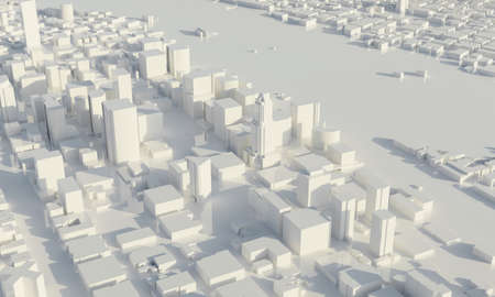 Skyscraper and metropolis city in monochrome. Architecture and Business city plan concept. Low polygon cityscape scene. Blueprint for mega project theme. Copy space. 3D illustration renderingの写真素材