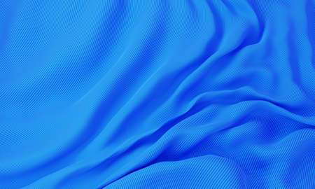 Blue silk wavy fabric background. Abstract and decorate wallpaper concept. 3D illustration renderingの写真素材