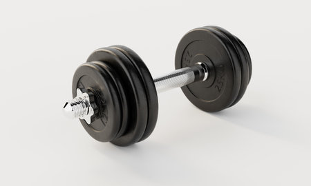 One dumbbell on isolated white background. Fitness and sport concept. 3D illustration renderingの写真素材