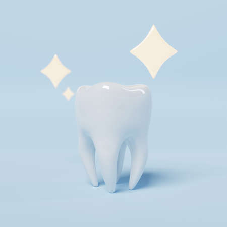 Tooth on blue background. Dental and Health care concept. 3D illustration renderingの写真素材