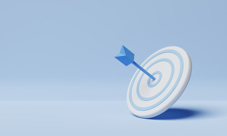 Blue dartboard as business target on red background. Business success and Challenge concept. 3D illustration renderingの写真素材