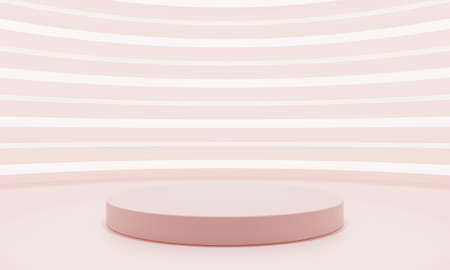Minimal style curves pink product podium showcase with white and pink neon background. Technology and object concept. 3D illustration renderingの写真素材
