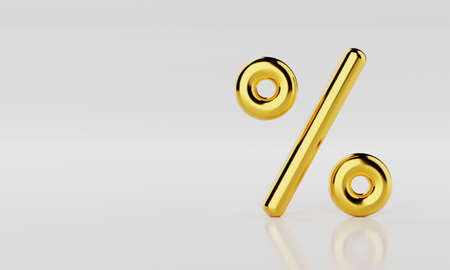 Golden percentage sign on white background with copy space. Mathematics and Business financial economic concept. 3D illustration renderingの写真素材