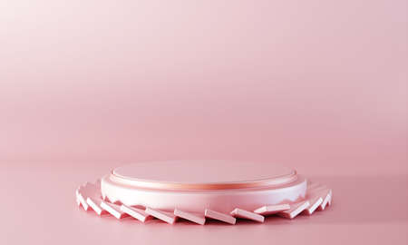 Minimal pink podium stage background. Abstract object scene for advertisement concept. 3D illustration renderingの写真素材