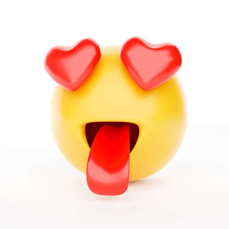 First impression love emotion icon character face on white background. Mood and emoticon concept. 3D...