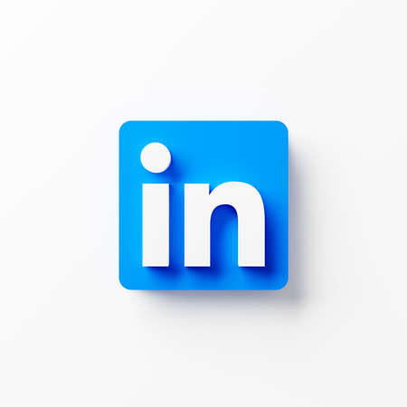 Chonburi, Thailand - JUN 03 , 2021: A close up LinkedIn logo icon on white background. American business and employment-oriented online service via website and mobile app. 3D illustration renderingのeditorial素材