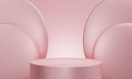 Minimal product podium stage with metallic pastel pink color and geometric shape for presentation background. Abstract background and decoration scene template. 3D illustration renderingの写真素材