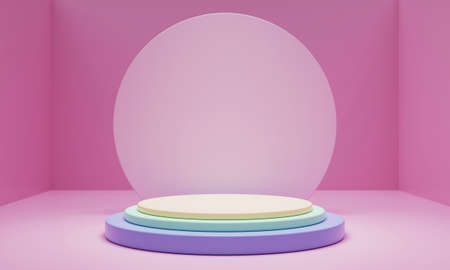 Abstract geometric shape in pastel colors for product podium presentation background. Art and Color concept. 3D illustration renderingの写真素材