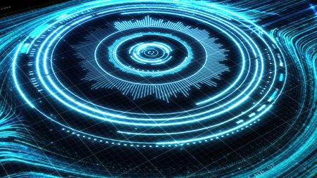 Digital cyber security concept background. Many data transfer through the firewall to protect the host computer. Technology and abstract concept.の写真素材