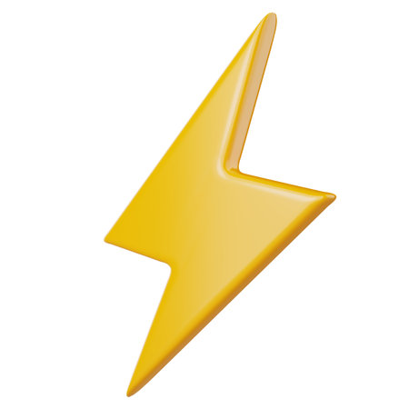 Yellow thunderbolt or lightning bolt icon on isolated white background. 3D illustration renderingの写真素材