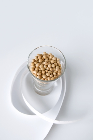 Top view of organic soy in glass with measuring tape in depth of field の写真素材
