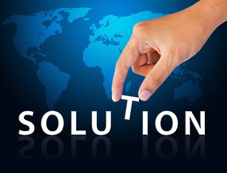 Business hand and word solution の写真素材