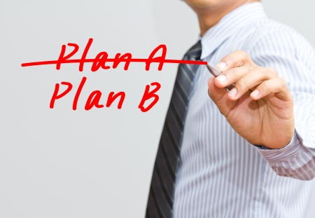 Business plan strategy changing  hand crossing over Plan A, writing Plan B の写真素材