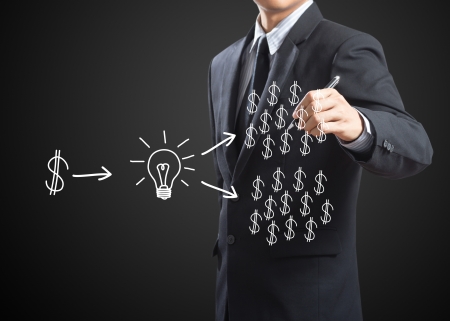 business man writing investment conceptの写真素材