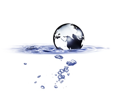 World globe in blue waterの写真素材