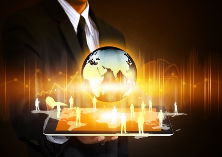 Tablet technology business concept, Creative network information process diagramの写真素材