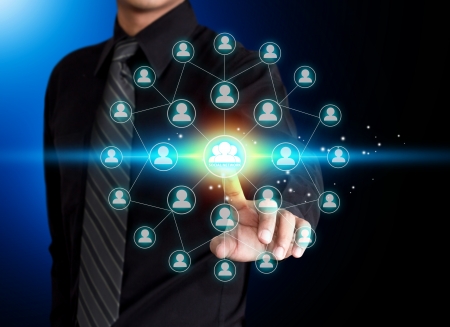 Male hand pressing social network icon の写真素材