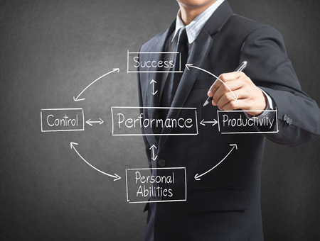 Business man writing concept of performanceの写真素材
