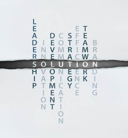Solution Concept with leadership, innovation, development, communication, strategy, efficience, teamwork, brandingの写真素材
