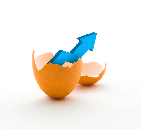 Business Growth graph in broken egg, Up arrow inside an egg.の写真素材