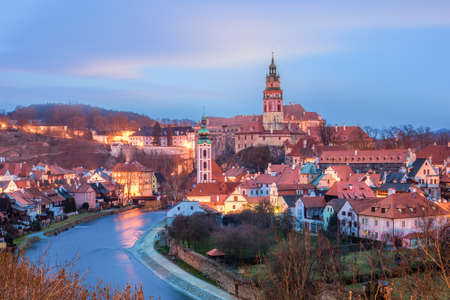sunrise time at Cesky krumlov, city viewの写真素材