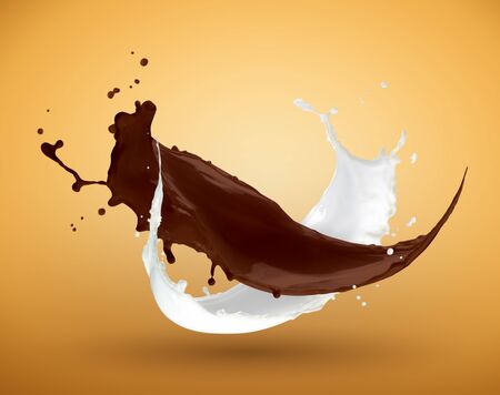 fresh milk and chocolate splashの写真素材