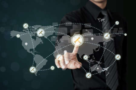 man touching wrench icon represent worldwide serviceの写真素材