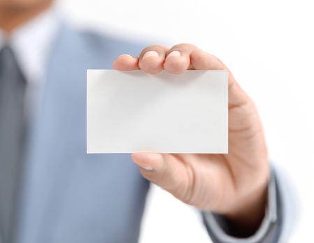 businessman showing white empty cardの写真素材