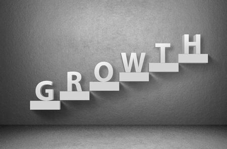 Word Growth on staircase on grey background, business conceptの写真素材