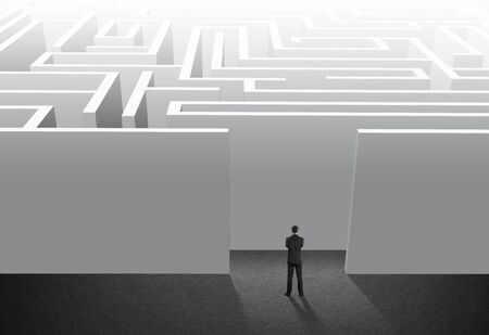 Businessman stand in maze, problem and solutionの写真素材