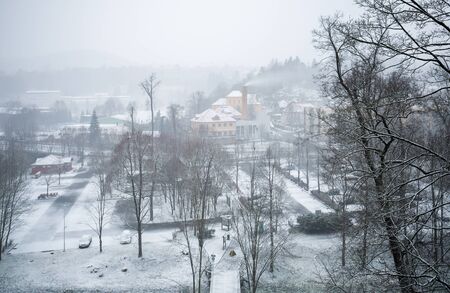 Historic old town in Cesky Krumlov, Czech republic, travel destination, winterの写真素材