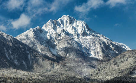 snowy mountain peak in winter, Europe travel destinationの写真素材