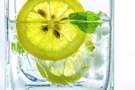 Lemon drop in fizzy sparkling water, juice refreshmentの写真素材