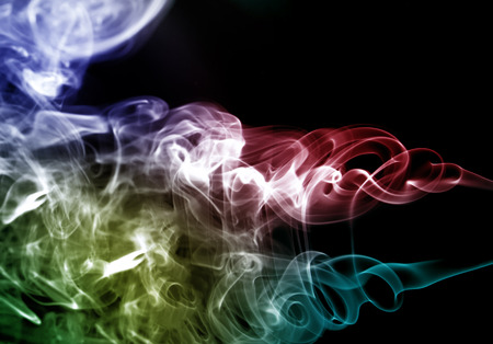 white,blue, black and rainbow colorful smoke pattern, texture, backgroundの写真素材