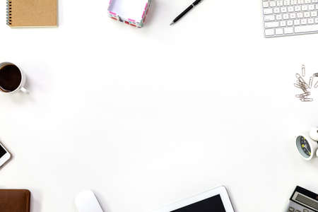 top view work space with tablet and computerの写真素材