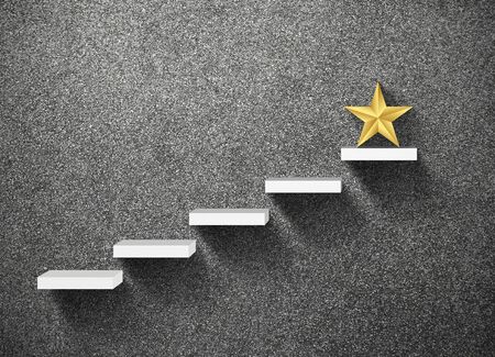 big yellow Star on stair, business successful conceptの写真素材