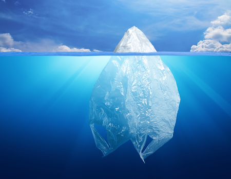 plastic bag environment pollution with icebergの写真素材