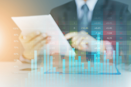 Businessman present rising graph, business growth conceptの写真素材