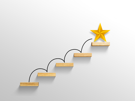 Big yellow star on stair, business successful conceptの写真素材