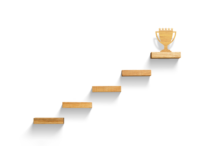 Big trophy on stair, business successful conceptの写真素材