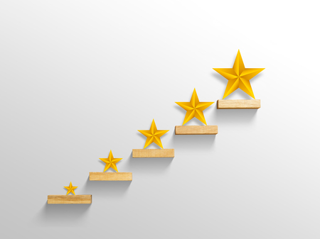 Big yellow Star on stair, business successful conceptの写真素材