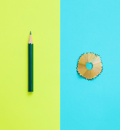 Pencil and pencil sharpener trash, stationaryの写真素材