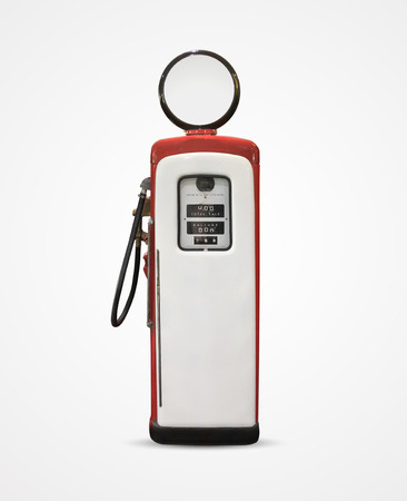 Old vintage gasoline petrol pump isolated on plainの写真素材