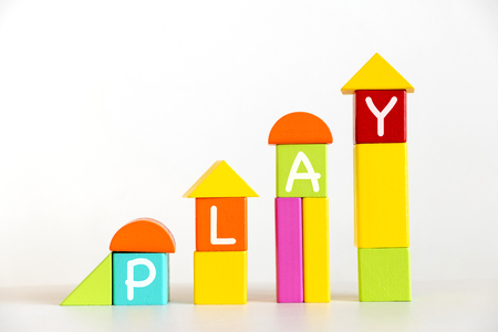 Colorful wooden blocks toys with word play, childhoodの写真素材
