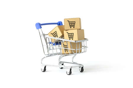 online shopping concept with shopping cart symbolの写真素材