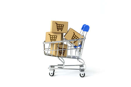 online shopping concept with shopping cart symbolの写真素材